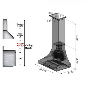 ZLINE 30" Hand-Hammered Copper Finish Wall Range Hood, 8632H-30