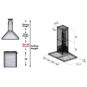 ZLINE 30" Island Range Hood in Black Stainless Steel, BSGL2iN-30