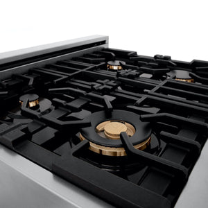 ZLINE 30" Porcelain Rangetop With 4 Gas Brass Burners, RT-BR-30