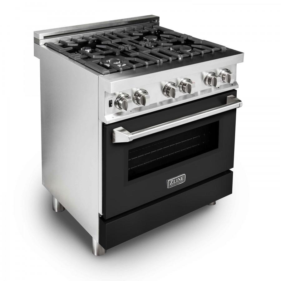 ZLINE 30" Professional Dual Fuel Range with Black Matte Door, RA-BLM-30