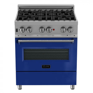 ZLINE 30"Dual Fuel Range, Snow Stainless, Blue Gloss Door, RAS-BG-30