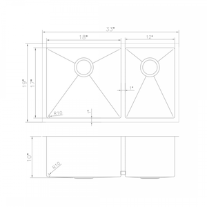 ZLINE 33" Undermount Double Bowl Sink in Stainless Steel, SR60D-33