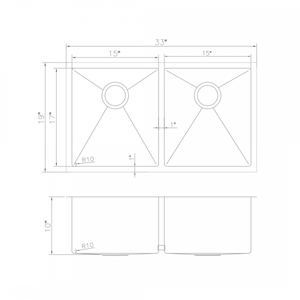 ZLINE 33" Undermount Double Bowl Sink, Stainless Steel, SR50D-33