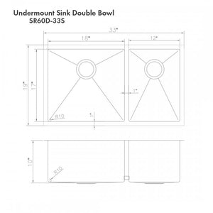 ZLINE 33" Undermount Double Bowl Sink Stainless Steel, SR60D-33S