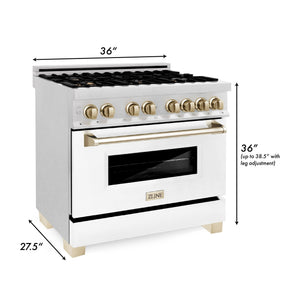 ZLINE 36" Autograph Dual Fuel Range, DuraSnow, White door, RASZ-WM-36-CB