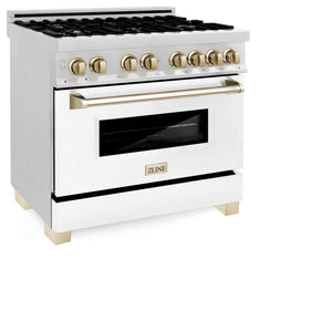 ZLINE 36" Autograph Dual Fuel Range, DuraSnow, White door, RASZ-WM-36-CB