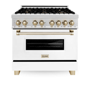 ZLINE 36" Autograph Dual Fuel Range, DuraSnow, White door, RASZ-WM-36-CB