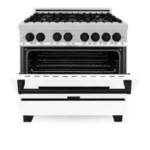 ZLINE 36" Autograph Dual Fuel Range, White Door, RAZ-WM-36-MB