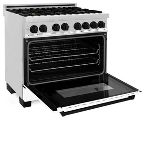 ZLINE 36" Autograph Dual Fuel Range, White Door, RAZ-WM-36-MB
