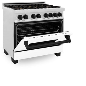 ZLINE 36" Autograph, Range, Dual Fuel, White door, RASZ-WM-36-MB