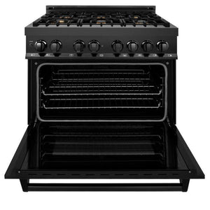 ZLINE 36" Black Stainless, Gas Burner/Electric Oven, Brass Burners, RAB-BR-36