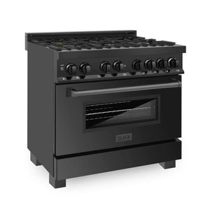 ZLINE 36" Black Stainless, Gas Burner/Electric Oven, Brass Burners, RAB-BR-36