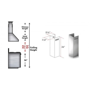 ZLINE 36" Chimney Extension for 9'-10' Ceilings, 1PCEXT-696-304