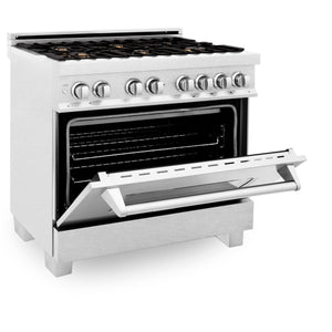 ZLINE 36" Dual Fuel Range, DuraSnow, Stainless, Brass Burners, RAS-SN-BR-36