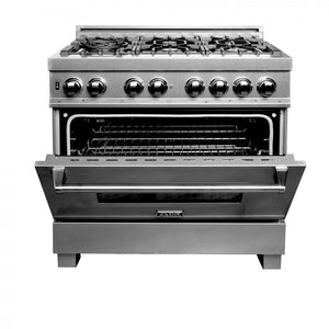 ZLINE 36" Dual Fuel Range, Snow Stainless, Snow Stainless Door, RAS-SN-36