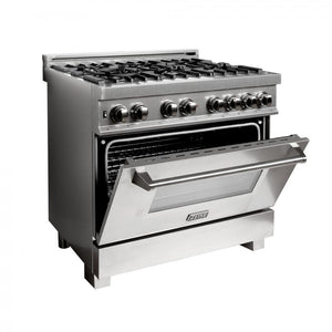 ZLINE 36" Dual Fuel Range, Snow Stainless, Snow Stainless Door, RAS-SN-36
