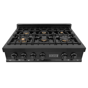 ZLINE 36" Porcelain Rangetop, Black Stainless, Brass Burners,RTB-BR-36
