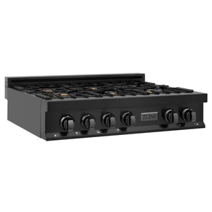 ZLINE 36" Porcelain Rangetop, Black Stainless, Brass Burners,RTB-BR-36