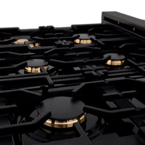 ZLINE 36" Porcelain Rangetop, Black Stainless, Brass Burners,RTB-BR-36
