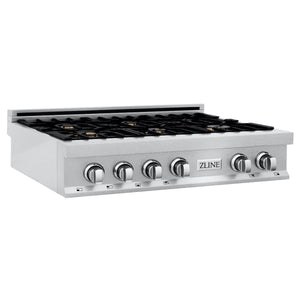 ZLINE 36" Porcelain Rangetop, DuraSnow®, 6 Brass Burners, RTS-BR-36