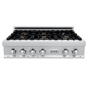 ZLINE 36" Porcelain Rangetop, DuraSnow®, 6 Brass Burners, RTS-BR-36