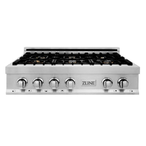 ZLINE 36" Porcelain Rangetop With 6 Gas Brass Burners, RT-BR-36