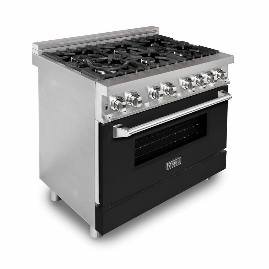 ZLINE 36" Professional Dual Fuel Range, Black Matte Door, RA-BLM-36