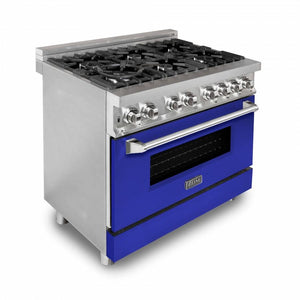 ZLINE 36" Professional Dual Fuel Range, Blue Matte Door, RA-BM-36