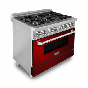 ZLINE 36" Professional Dual Fuel Range, Red Gloss Door, RA-RG-36