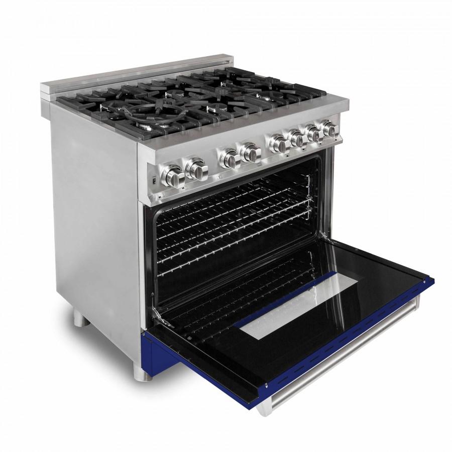 ZLINE 36" Professional Dual Fuel Range with Blue Gloss Door, RA-BG-36