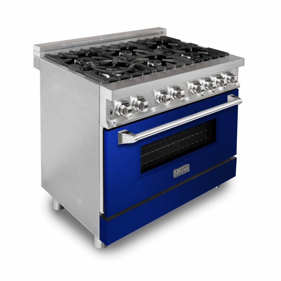 ZLINE 36" Professional Dual Fuel Range with Blue Gloss Door, RA-BG-36