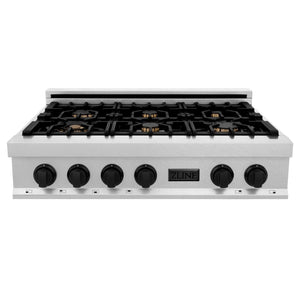 ZLINE 36" Rangetop, DuraSnow Stainless, MatteBlack Accents, RTSZ-36-MB