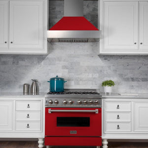 ZLINE 36" Snow Finish Wall Range Hood, Red Matte Shell, 8654RM-36