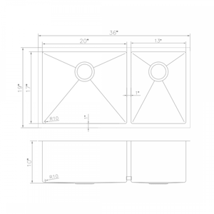 ZLINE 36" Undermount Double Bowl Sink in Stainless Steel, SR60D-36