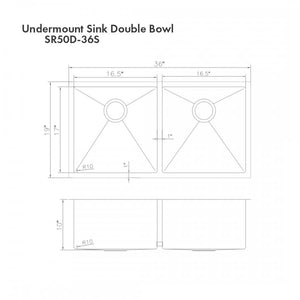 ZLINE 36" Undermount Double Bowl Sink Stainless Steel, SR50D-36S