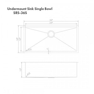 ZLINE 36" Undermount Single Bowl Sink DuraSnow Stainless Steel, SRS-36S