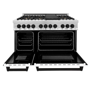 ZLINE 48" Autograph Edition, Dual Fuel Range, White Door, RAZ-WM-48-MB