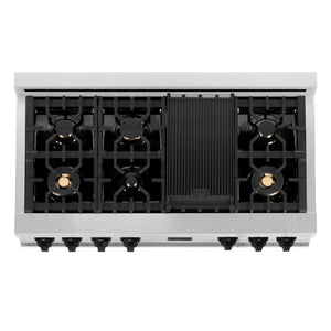ZLINE 48" Autograph Rangetop, DuraSnow, Gold Accents RTSZ-48-MB