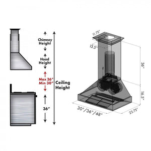 ZLINE 48" Black Stainless Steel Wall Mount Range Hood, BS655N-48