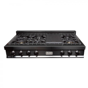 ZLINE 48" Ceramic Rangetop in Black Stainless with 7 Gas Burners, RTB-48