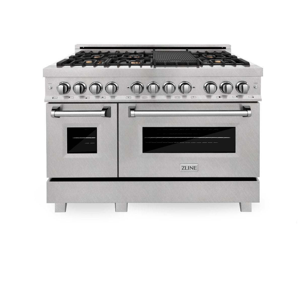 ZLINE 48" Dual Fuel Range, DuraSnow Stainless, Brass Burners, RAS-SN-BR-48 - 48" / Stainless Steel
