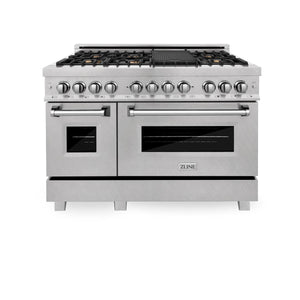 ZLINE 48" Dual Fuel Range, DuraSnow Stainless, Brass Burners, RAS-SN-BR-48