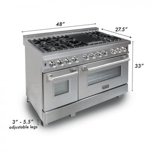 ZLINE 48" Dual Fuel Range in Snow Stainless, Blue Gloss Door, RAS-BG-48