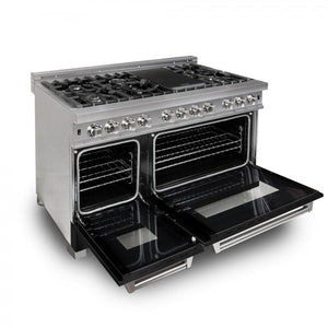 ZLINE 48" Dual Fuel Range Snow Stainless, Black Matte Door, RAS-BLM-48