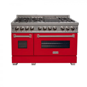 ZLINE 48" Dual Fuel Range Snow Stainless, Red Matte Door, RAS-RM-48