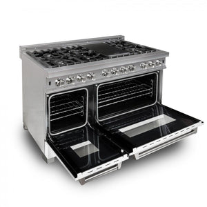 ZLINE 48" Dual Fuel Range Snow Stainless, White Matte Door, RAS-WM-48