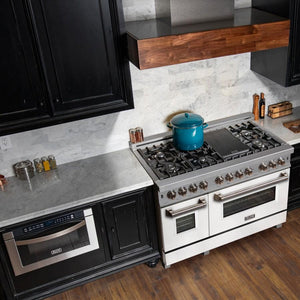 ZLINE 48" Dual Fuel Range Snow Stainless, White Matte Door, RAS-WM-48