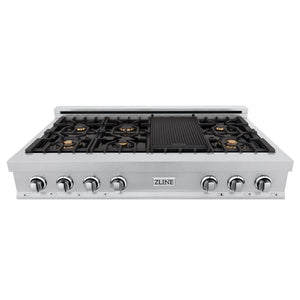ZLINE 48" Porcelain Rangetop, DuraSnow®, 7 Brass Burners, RTS-BR-48