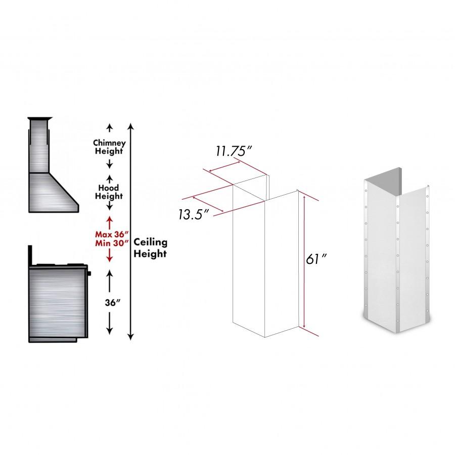 ZLINE 61" Extended Chimney and Crown, 655-4SSSS-30-304-E