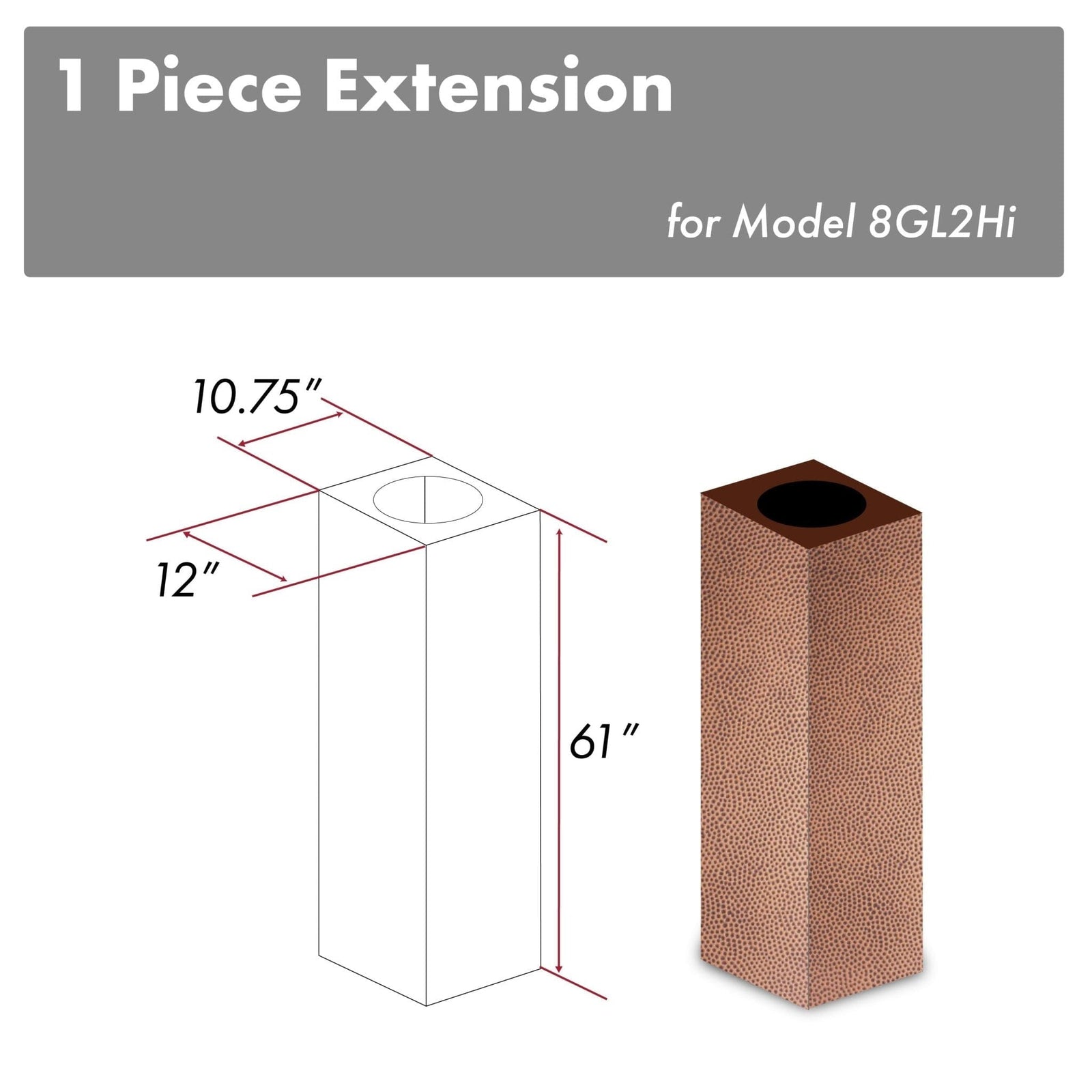 ZLINE 61" Hand Hammered Copper Finished Chimney Extension, 8GL2Hi-E